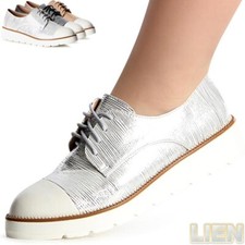 Dames Derby Chaussures À Lacets Plateforme Bottines Ballerines