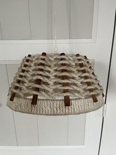 Déco Vintage Lustre Suspension Scandinave Bois Corde Laine Tressée 1960