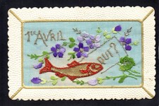 CARTE BRODEE - 1 er Avril - Poisson - Embroidered Card
