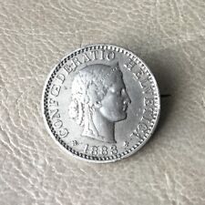 Broche Ancienne Monnaie Argent Massif 1883 Pièce Helvetica Silver Brooch