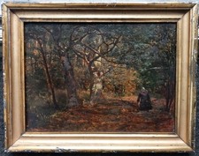 Tableau Ancien École De Pont Aven Sous Bois Huile Panneau Monogramme