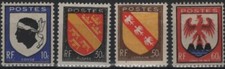 FRANCE  755 à 758 ** MNH Armoirie Corse Alsace Lorraine Nice Wappen coat of Arms