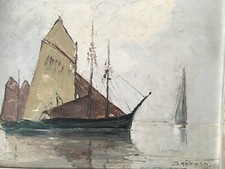 Ancienne Huile / panneau signée Mention au dos marine bretonne Paysage marin