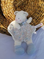 ⭐⭐⭐Doudou plat mouton blanc chaussons laine bleus NICOTOY neuf*