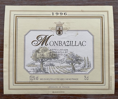 étiquette monbazillac 1996 - monbazillac,
