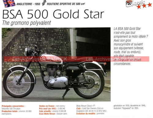 Bsa 500 gold star 1955 - bsa, fiche