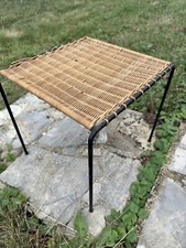 Table basse métal et rotin design Raoul GUYS 1950