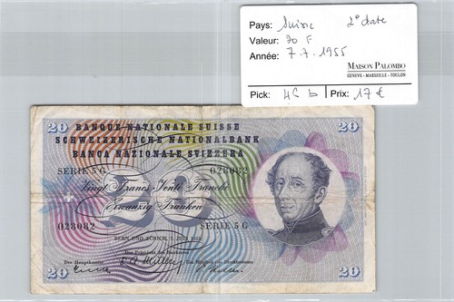 Billet suisse 20 francs - billet,