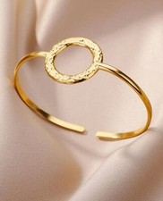 Bracelet Femme Doré Bijoux En Acier Inoxydable Jonc Manchette Ronde Or +Cadeau