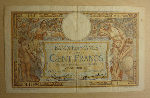 Billet banque france 100 - france,