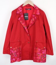 Manteau Floral Rouge Desigual Delphine Femme EU42 Ajustable Doublé Mélange
