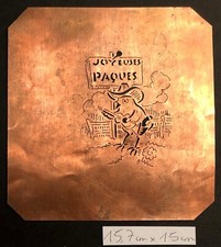 Pochoir ancien JOYEUSES PÂQUES - pour pâtisseries, en laiton  POUSSIN COW-BOY