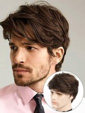 Perruque Homme Synthétique Courte Brune Texturé A Frange Wig Masculin