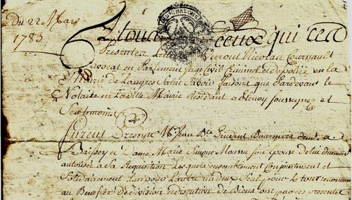 1783 plesnoy acte - 1783, notarié