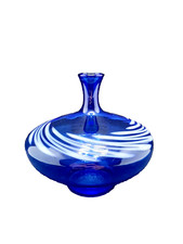 Vase En Verre Vintage De Bautzen Années 50 | Soufflé À La Main Bleu Blanc Rareté