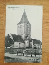 CPA Ancienne - Saint Germain le Vasson - Charette à cheval devant l'église 1917