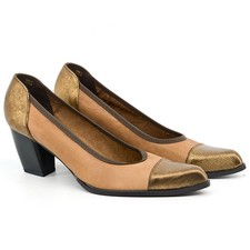 Escarpins femme en cuir doré Chaussures a talon large