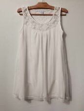 Blouse blanche voile dentelle doublé polyester T36 M&S Mode (2501050)