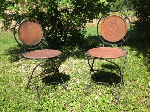 Paire anciennes chaises jardin - paire,
