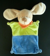 *. DOUDOU PLAT NICOTOY KIABI LAPIN CHIEN BLEU VERT FOULARD ORANGE ETAT NEUF*
