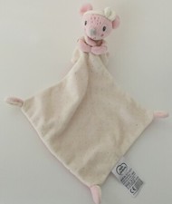 3239?Doudou Plat souris rose mouchoir beige Crème pois dorés Mots D’enfants