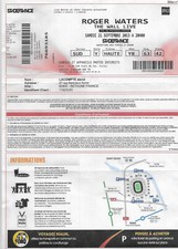 RARE / TICKET BILLET CONCERT - ROGER WATERS ( PINK FLOYD ) : A PARIS FRANCE 2013