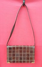 SAC POCHETTE VINTAGE CUIR ET CROCO MARRON