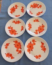 lot 6 assiettes dessert arcopal modèle lotus fleurs  orange vintage