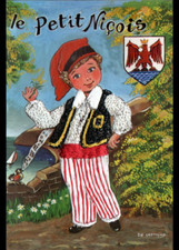 NICE (06) OISEAU chanteur & GARCON costumé / Carte brodée vers 1980