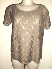 LEGER ET SEMI TRANSLUCIDE BLOUSE FEMME H&M KAKI EN CROCHET MOTIF FLEURI T:42