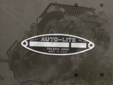 PLAQUETTE DATA PLATE ALLUMEUR AUTOLITE 6V LATE .  JEEP WILLYS US WW2