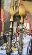 Couverts à salade Napoléon III en argent fourré  médaillon fleur