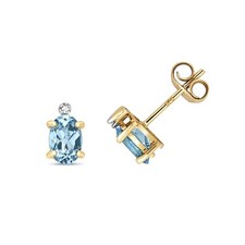 Boucles d'Oreilles Femme Or 375/1000 et Diamant avec Topaze Bleu - 8mm*5mm