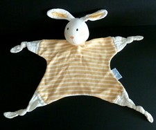 19. DOUDOU PLAT L'ENFANT DO 3 SUISSES LAPIN ORANGE BLANC RAYE  LANGE GRELOT TTBE