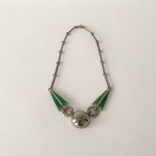 Collier Art Déco de Jakob Bengel en métal chromé et galalithe verte, 1930s