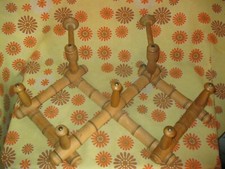 Vintage Ancien VESTIAIRE PLIANT en BOIS IMITATION BAMBOU PORTE-MANTEAUX 7 PATERE
