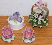 LOT panier FLEURS pot en porcelaine PETALE dresden ROSE rosa FLORAL capodimonte