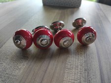 Lot de 4 poignées de meuble en céramique rouge vintage