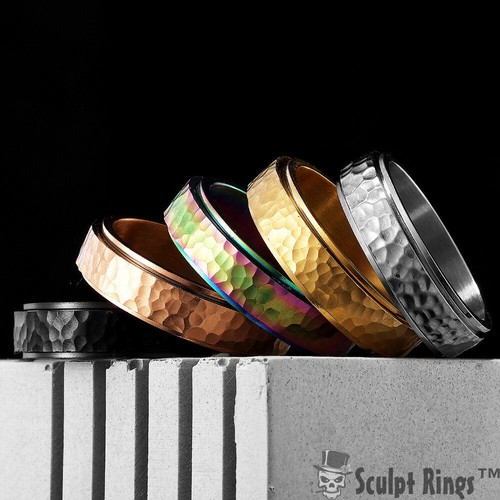 Bague toupie martelée sculpt - bague,