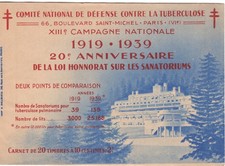 Carnet 20 vignettes 1939 contre la TUBERCULOSE 20e anniversaire SANATORIUMS