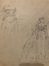 Beau DESSIN ORIGINAL Alfred Grevin 1850 Étude Costume Crayon Papier Art Ancien