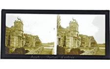 PHOTO STEREO SUR PLAQUE DE VERRE POSITIF  ANET LE PORTAIL D ENTREE  13x6  1930