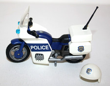 PLAYMOBIL 3915 3986 4157 MOTO DE POLICE BLANCHE ET BLEUE AVEC CASQUE