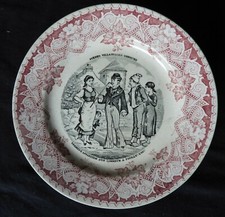 Assiette parlante ancienne faïence LUNEVILLE "Scènes villageoises comiques"