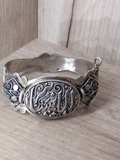 Ancien Bracelet Manchette Orientale en Argent Massif , Filigranes 