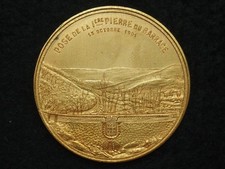 MEDAILLE CU. doré L.MICOT LYON 45mm - 1901 POSE 1ère PIERRE du BARRAGE DE TARARE