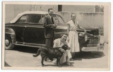 photo carte c.1955  - la famille Miller à Marrakech - Maroc voiture chien - 