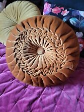 ANCIEN COUSSIN ROND VELOURS CAMEL CANAPÉ VINTAGE