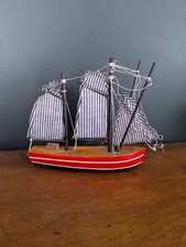 Ancienne Maquette De Bateau Voilier À 3 Mats Déco Rétro Vintage Marin