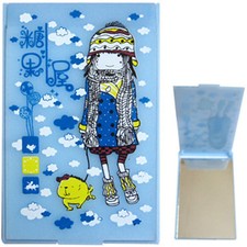 Miroir de poche manga kawaii image fillette bonnet et chien mignon - fond bleu